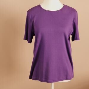 Christopher & Banks Purple SS Women's  Top Satin Ribbon Trimmed Neck Sz Med